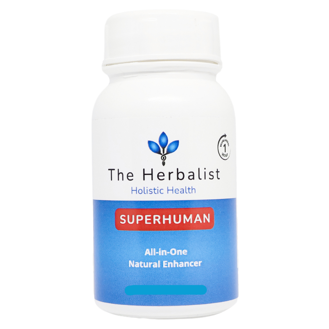 Superhuman capsules, your all in one natural enhance for energy, focus, and stress relief.